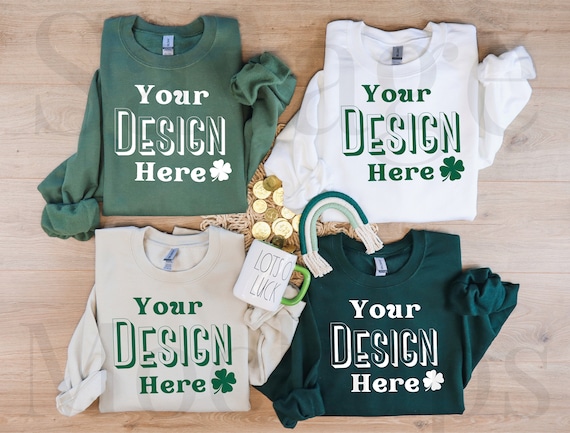 Gildan 18000 Group Mockup | St. Patrick’s Day Mockup | Green Crewneck Sweatshirt | Flat Lay Mockup | Folded Mockup