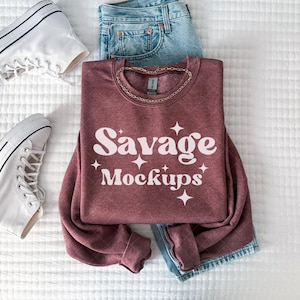 Heather Sport Dark Maroon Gildan 18000 Mockup | Heather Maroon Crewneck Sweatshirt Mockup | Folded Flat Lay Mockup | Trendy Clean Mockup