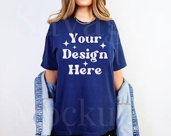 Comfort Colors True Navy Mockup | Comfort Colors Mockup | C1717 Shirt Mockup | Model Mockup | Navy Shirt Mockup | Unisex Shirt Mockup