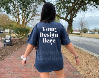 Comfort Colors 1717 Navy Back Mockup | Comfort Colors Mockup | Back of Shirt Mockup | Lifestyle Mockup | Navy Shirt Mockup