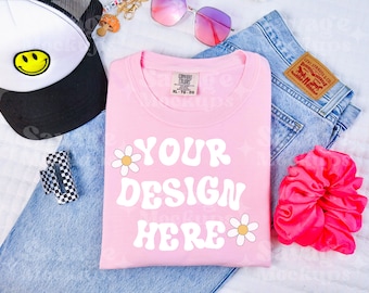 Blossom Comfort Colors 1717 Mockup | Comfort Colors Mockup | Trendy Mockup | Flat Lay Mockup | Folded Tshirt Mockup