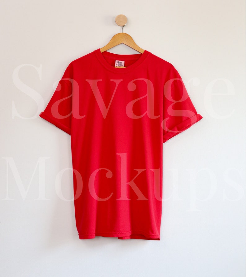 Comfort Colors Red Mockup | C1717 Mockup | Hanging Shirt Mockup | Flat Lay Mockup | Red Shirt Mockup | Unisex Shirt Mockup image 2