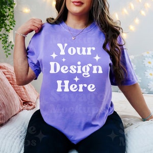 Violet Comfort Colors 1717 Mockup | Comfort Colors Mockup | Violet Shirt Mockup |  Trendy Lifestyle Aesthetic Mockup | Model Mockup