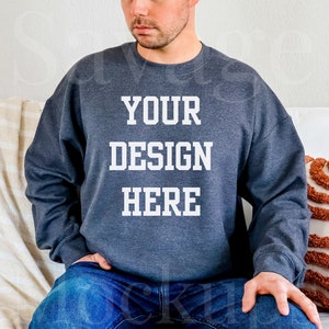 Dark Heather Gildan 18000 Mockup | Mens Sweatshirt Mockup | Dark Heather Sweatshirt Mockup | Male Model Mockup | Crewneck Sweatshirt Mockup