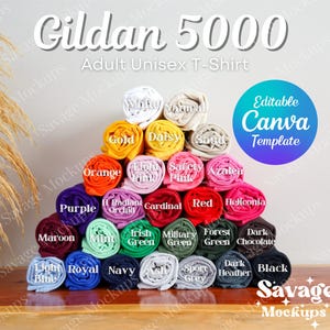 Carta de colores Gildan 5000 / Maqueta Gildan / Maqueta de carta de colores / Maqueta de camiseta / Maqueta de grupo / Maqueta de camisa unisex