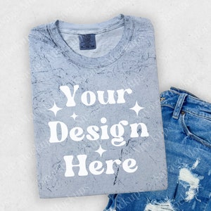 Ocean Color Blast Mockup | Color Blast 1745 Mockup | Folded Shirt Mockup | Flat Lay Mockup | Blue Shirt Mockup | Unisex Shirt Mockup