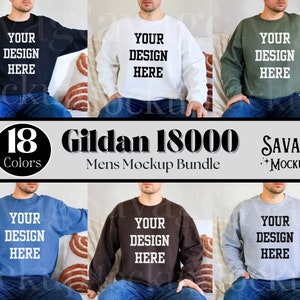 Lot de maquettes Gildan 18000 pour homme | Maquette de sweat-shirt | Lot de maquettes | Maquette Gildan 18000 | Maquette de modèle masculin | Lot de maquettes de sweat-shirts