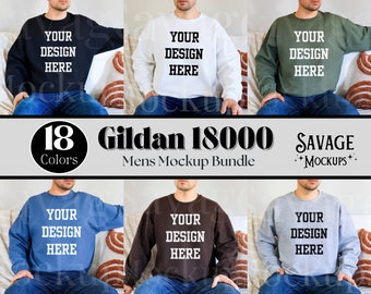 Mens Gildan 18000 Mockup Bundle | Sweatshirt Mockup | Mockup Bundle | Gildan 18000 Mockup | Male Model Mockup | Sweatshirt Mockup Bundle