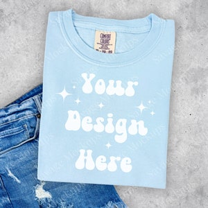 Chambray Comfort Colors Mockup | Chambray 1717 Mockup | Folded Shirt Mockup | Flat Lay Mockup | Blue Shirt Mockup | Unisex Shirt Mockup