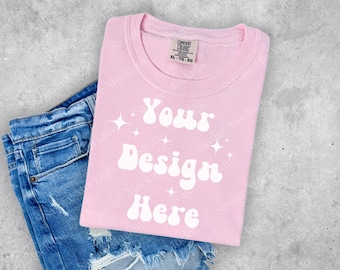 Blossom Comfort Colors Mockup | Blossom 1717 Mockup | Folded Shirt Mockup | Flat Lay Mockup | Pink Shirt Mockup | Unisex Shirt Mockup