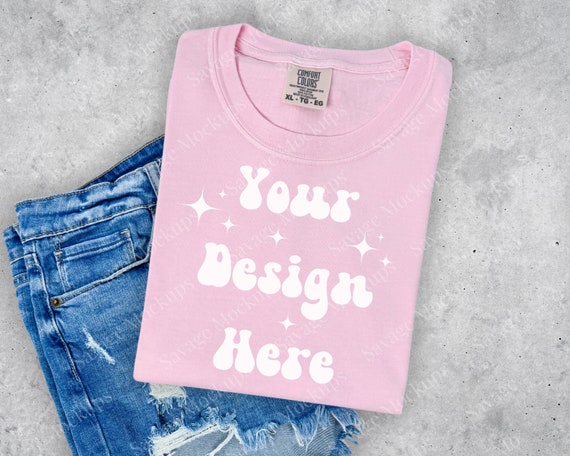 Blossom Comfort Colors Mockup | Blossom 1717 Mockup | Folded Shirt Mockup | Flat Lay Mockup | Pink Shirt Mockup | Unisex Shirt Mockup