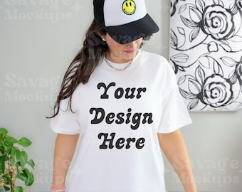 White Comfort Colors 1717 Mockup | C1717 Shirt Mockup | Model Mockup | White Shirt Mockup | Trendy Mockup | Lifestyle Aesthetic Mockup