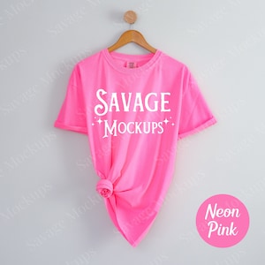 Neon Pink Comfort Colors 1717 Mockup | C1717 Mockup | Tied Hanging Shirt Mockup | Neon Pink Shirt Mockup | Unisex Shirt Mockup