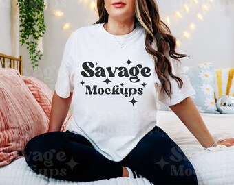 White Comfort Colors 1717 Mockup | C1717 Shirt Mockup | Model Mockup | White Shirt Mockup | Trendy Mockup | Lifestyle Aesthetic Mockup