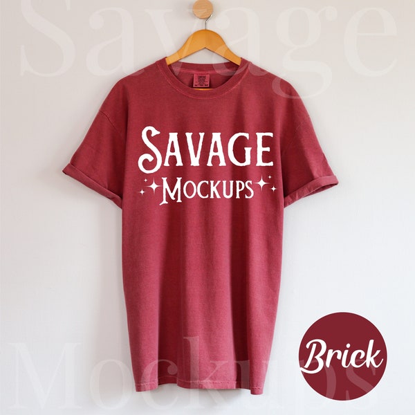 Comfort Colors Brick Mockup | C1717 Mockup | Hanging Shirt Mockup | Flat Lay Mockup | Red Shirt Mockup | Unisex Shirt Mockup