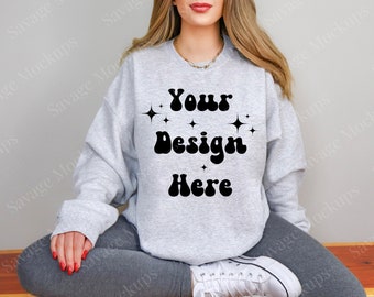 Ash Gildan 18000 Mockup | Sweatshirt Mockup | Ash Sweatshirt Mockup | Trendy Mockup | Gildan 18000 Mockup