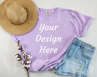 Comfort Colors Orchid Mockup | Spring Mockup | C1717 Mockup | Flat Lay Mockup | Purple Shirt Mockup | Summer Mockup