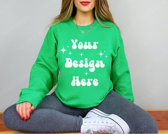 Irish Green Gildan 18000 Mockup | Sweatshirt Mockup | Irish Green Sweatshirt Mockup | Model Mockup | Trendy Mockup | Gildan 18000 Mockup