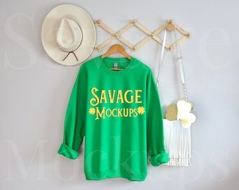 St. Patrick’s Day Mockup | Irish Green Gildan 18000 Mockup | Hanging Mockup | Gildan Mockup | Green Sweatshirt Mockup