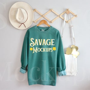 St. Patrick’s Day Mockup | Light Green Comfort Colors Sweatshirt Mockup | Hanging Mockup | 1566 Mockup | Sweatshirt Mockup