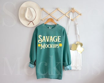 St. Patrick’s Day Mockup | Light Green Comfort Colors Sweatshirt Mockup | Hanging Mockup | 1566 Mockup | Sweatshirt Mockup