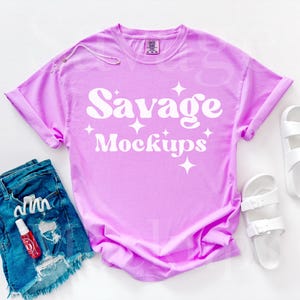 Neon Violet Comfort Colors Mockup | Comfort Colors 1717 Mockup | Neon Violet Shirt Mockup | Flat Lay Mockup | Bright Purple Shirt Mockup