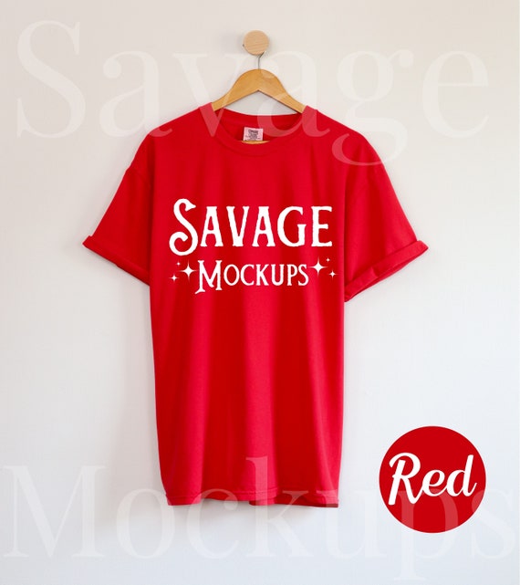 Comfort Colors Red Mockup | C1717 Mockup | Hanging Shirt Mockup | Flat Lay Mockup | Red Shirt Mockup | Unisex Shirt Mockup