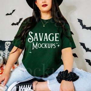 Forest Green Gildan 5000 Halloween Mockup | Spooky Halloween Tshirt Mockup | Dark Green Tshirt Mockup | Cute Trendy Halloween Mockup