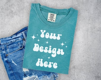 Seafoam Comfort Colors Mockup | Seafoam 1717 Mockup | Folded Shirt Mockup | Flat Lay Mockup | Seafoam Shirt Mockup | Unisex Shirt Mockup