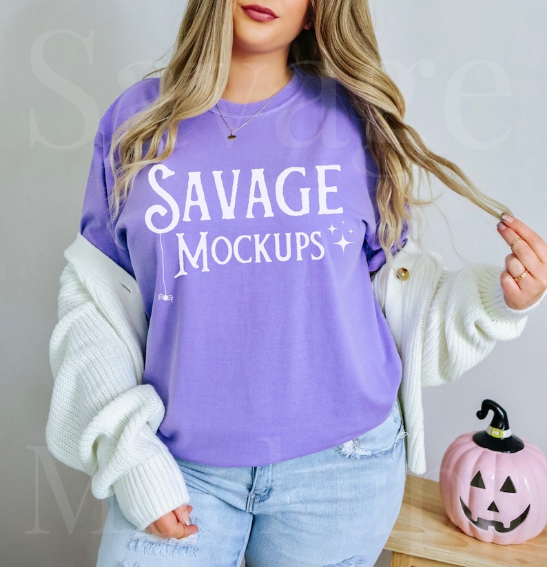 Violet Comfort Colors Halloween Mockup | Comfort Colors 1717 Mockup | Comfort Colors Halloween Mockup | Pastel Halloween Shirt Mockup image 1