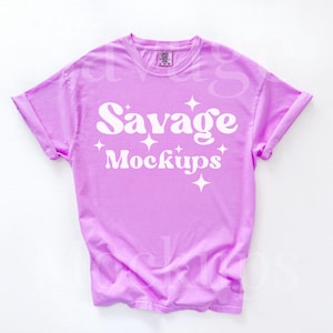 Neon Violet Comfort Colors Mockup | Comfort Colors 1717 Mockup | Neon Violet Shirt Mockup | Simple Flat Lay Mockup