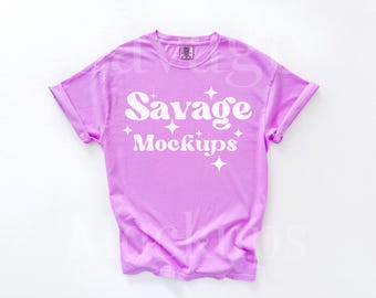 Neon Violet Comfort Colors Mockup | Comfort Colors 1717 Mockup | Neon Violet Shirt Mockup | Simple Flat Lay Mockup