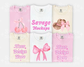 Blossom and White Comfort Colors Group Mockup | Comfort Colors 1717 Mockup | Pink Shirt Mockup | Folded Shirt Mockup | Bridal Mockup