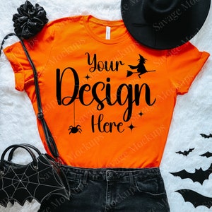 Orange Bella Canvas 3001 Halloween Mockup | Halloween Mockup | Bella Canvas 3001 | Orange Bella Canvas Shirt | Halloween Tshirt Mockup