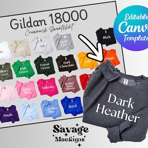 Gildan 18000 Farbkarte | Gildan Crewneck Mockup | Farbkarte Mockup | Sweatshirt Mockup | Voll bearbeitbare Farbkarte