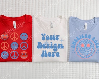 Patriotic Bella Canvas 3001 Mockup | Vierter Juli Mockup | Rot Weiß und Blau Mockup | Flaches Mockup | Gruppen Shirt Mockup