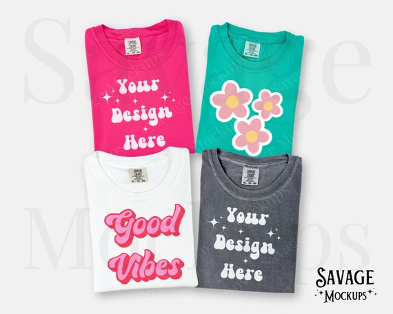 Comfort Colors 1717 Group Mockup | Heliconia, Island Green, and Pepper Mockup | Summer Shirts Mockup | Folded Shirt Mockup | Flat Lay Mockup