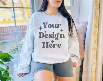 Ash Gildan 18000 Mockup | Sweatshirt Mockup | Ash Sweatshirt Mockup | Trendy Mockup | Gildan 18000 Mockup