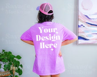 Back of Comfort Colors NEON VIOLET Mockup | C1717 Shirt Mockup | Back of Shirt Mockup | Model Mockup | Purple Shirt Mockup | Trendy Mockup