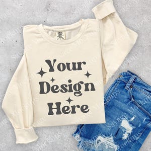 Ivory Comfort Colors 1466 Sweatshirt Mockup | Ivory 1466 Mockup | Comfort Colors Lightweight Sweatshirt Mockup | Ivory Folded Mockup