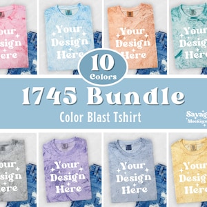 May include: A bundle of 10 color blast t-shirts in various colors, including pink, blue, orange, green, gray, purple, light blue, and yellow. Each t-shirt has the text "Your Design Here" printed on the front.