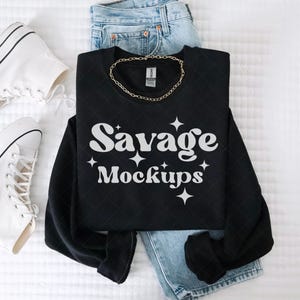 Black Gildan 18000 Mockup | Black Crewneck Sweatshirt Mockup | Folded Flat Lay | Trendy Clean Mockup | Simple Aesthetic Mockup