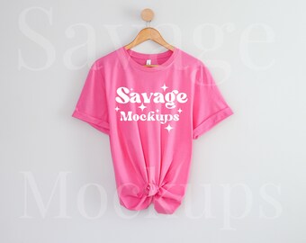 Bella Canvas 3001 Charity Pink mockup | Bella Canvas Mockup | Charity Pink 3001 Mockup | Hanging Shirt Mockup | Pink Shirt Mockup