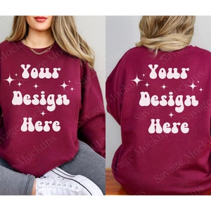 Front and Back Maroon Gildan 18000 Mockup | Sweatshirt Mockup | Maroon Sweatshirt Mockup | Back of Sweatshirt Mockup | Gildan 18000 Mockup