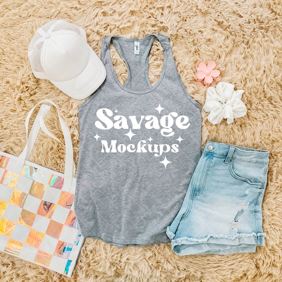 Heather Grey Next Level 1533 Mockup | Heather Grey Racerback Tank Top Mockup | 1533 Trendy Flat Lay | Summer Tank Mockup | Grey 1533 Mockup