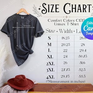 Comfort Colors Size Chart | Comfort Colors Mockup | C1717 Size Chart | Size Chart Mockup | Boho Mockup | Unisex Shirt Mockup