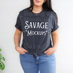 Heather Dark Gray Bella Canvas 3001 Mockup | Bella Canvas Mockup | Heather Dark Gray Bella Canvas Tshirt | Gray shirt Mockup | Model Mockup