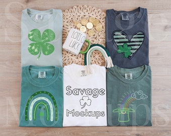 Comfort Colors C1717 Green Shirts Mockup | St. Patrick’s Day Mockup | Comfort Colors Bundle | C1717 Group Mockup | Flat Lay Mockup