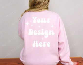 Back of Light Pink Gildan 18000 Mockup | Sweatshirt Mockup | Light Pink Sweatshirt Mockup | Back of Sweatshirt Mockup | Gildan 18000 Mockup