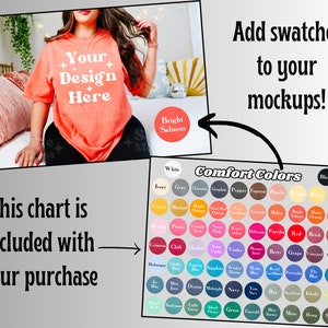 May include: A chart of 64 different color swatches labeled "Comfort Colors". The colors are arranged in rows and columns. The chart is labeled with the text "This chart is included with your purchase".